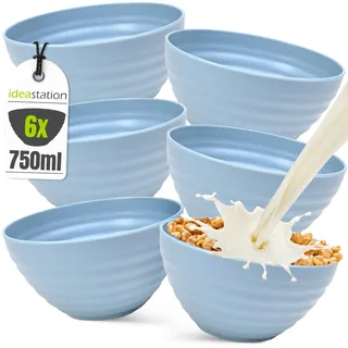 idea-station Müslischalen aus Kunststoff 6 Stück - 750 ml - hellblau - bruchsicheres Bowl Schüssel Set - Plastik Schalen & Schüsseln Set - kleine Salatschüssel