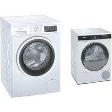 Siemens WU14UT41 iQ500 Waschmaschine, 9 kg, 1400 UpM & WQ33G2D40 Wärmepumpentrockner für 8 kg Wäsche, iQ500, A+++, 176 kWh/Jahr, speedPack, autoDry, Outdoor-Programm, Weiß