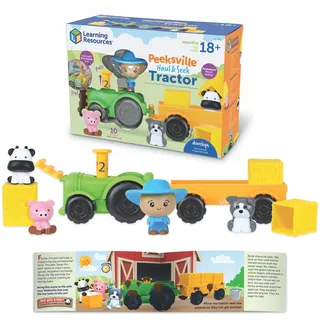 Learning Resources Peeksville Traktor mit Anhänger, Lernspielzeug ab 18 Monaten, Bauernhof-Spielset für Kleinkinder