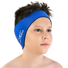 AqtivAqua Schwimm-Stirnband - Schwimm-Ohrenschutz - Schwimm Ear Band für Kinder & Erwachsene, Männer & Frauen, Kleinkinder - Haar-Schutz - hält die Ohrstöpsel im Ohr (Blau, Medium)