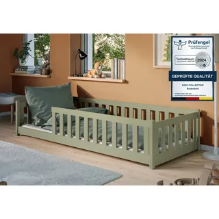 Kids Collective Jugendbett Bodenbett 90 x 190 cm Kiefer massiv grün weiß