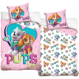 Bettwäsche Bettbezug Paw Patrol 135x200 80x80 Baumwolle in rosa · Kinderbettwäsche für Mädchen Skye & Everest · 2 teilig · 1 Kissenbezug 80x80 + 1 Bettbezug 135x200 cm