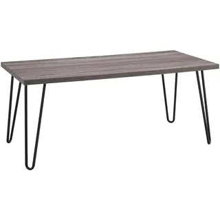 DHP Furniture Owen Retro Couchtisch aus Spanplatte Graue Eicheoptik, 105 x 49 x 45 cm, mit Metallbeinen, moderner Couchtisch für kleine Räume im Industrial- und Retro-Design