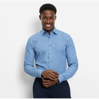 Langarmhemd OLYMP "No 6 six", Herren, Gr. 39, N-Gr, bleu, Web, Obermaterial: 100% Baumwolle, gemustert, sehr schmal normal, 2-Knopf-Manschette, Hemden Langarmhemd, super slim, Kentkragen, Businesshemd