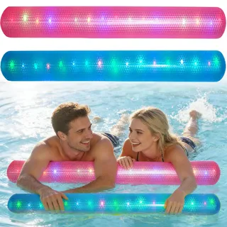 Joycabin 2 Stück Aufblasbare Schwimmnudel Poolnudel, Super Langer Schwimmnudel mit LED Licht, Schwimmnude für Aufblasbarer Schwimmnude für Erwachsene zum Baden Aquasport (165cm)