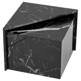 Wohnling Couchtisch Set Monobloc Schwarz Hochglanz Marmoroptik Ineinanderschiebbar - Schwarz