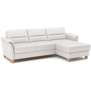 CAVADORE Leder-Eckcouch Palera mit Longchair / Landhaus-Sofa mit Federkern + massiven Holzfüßen / 244 x 89 x 163 / Leder Weiß