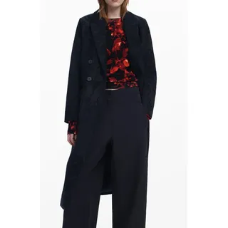 Eleganter Damenmantel Schwarz – Lang, Mit Taschen & Kontrastdetails - Schwarz