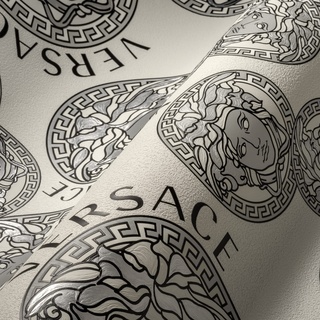 VERSACE WALLPAPER Weiß Schwarz Silber Luxus Tapete Designer Vliestapete Logo Medusa 386102 10,05x0,70m Made in Germany