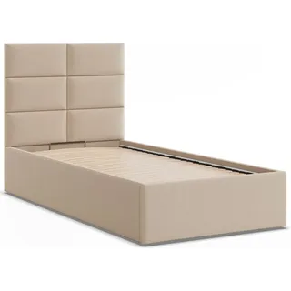Gepolstertes Bett mit Kopfteil 90x200 cm, mit Bettkasten, Beige - Creme