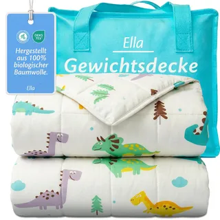 Ella Gewichtsdecke Kinder 3,2 kg 100x150 cm - Therapiedecke, für Stressabbau & Angstzustände, Hypoallergene Glasperlen, weiche & kühlende Baumwoll- Außenschicht, für Kinder von 25-40 kg - Dino