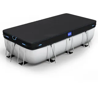 Holiwei Rechteckige Poolabdeckung mit Reflexstreifen für oberirdischen Pool, 420D Schwimmbadabdeckung für rechteckige oder ovale Rahmenpools, Solarabdeckung mit Kordelzug und Bodennägeln