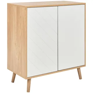 BELIANI Sideboard Weiß und helles Holz MDF Spanplatte Holzfurnier 2 Türen mit Einlegeböden Skandinavisches Schlafzimmer Aufbewahrungslösung - Weiß, Braun