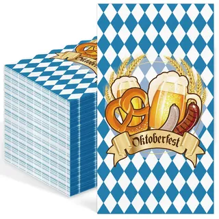 Oktoberfest Servietten 50 Stück, Bayrisch Oktoberfest Deko 3-lagig, Blau Weiß Servietten, Tischdeko Set Bayern Papierservietten für Grillfeste und andere Feiern