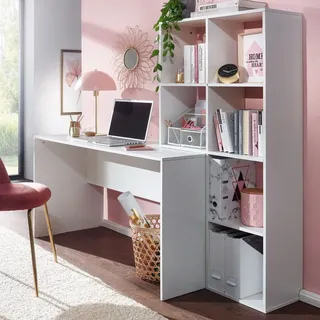 FineBuy Schreibtisch FineBuy Bürotisch mit Regal 170 cm Weiß Computertisch Tisch Modern