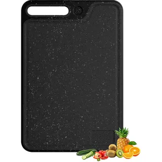 AiQInu Schneidebrett Kunststoff 37x25 cm, Rechteckig Cutting Board mit Griffe, Groß Frühstücksbretter BPA Frei, Rutschfest, Küche Schneidebretter Spülmaschinenfest, Schwarz