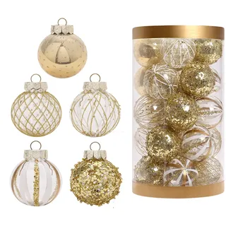 25 Stück Weihnachtsbaumkugeln Platin Weihnachtsdekoration Baumschmuck Baumkugeln Kunststoff Set Weihnachtskugeln Weiß Gold Transparent bemalt Set Christbaumkugeln Werden zum Aufhängen verwendet