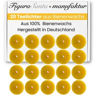 Figura Santa® Teelichter Bienenwachs 20er Set Premium Bienenwachskerzen mit angenehmen Duft | Teelichter Weihnachten | Lange Brenndauer & ohne Hülle