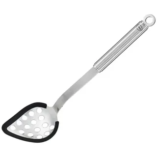 Rösle Multifunktionslöffel Silikon, Hochwertiger Universallöffel mit Aufhängeöse, Edelstahl 18/10, spülmaschinengeeignet, 35 x 8 x 6 cm, Silberfarben/Schwarz