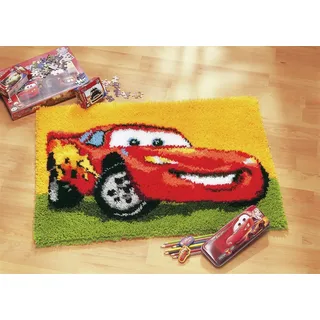 Vervaco Knüpfteppich Lightning McQueen Knüpfpackung zum Selbstknüpfen eines Teppichs, Stramin, weiß, 70 x 45 x 0,3 cm