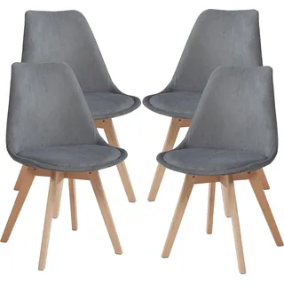 Esszimmerstuhl ’Fläten’ 4er Set Polsterstuhl Cord Grau - Grau