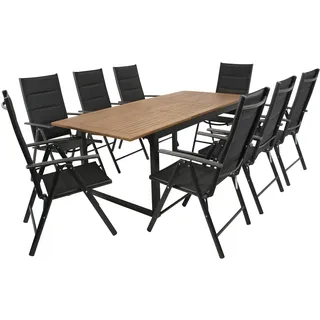 DEGAMO Gartengarnitur RIVELLO 9-teilig Alu anthrazit Akazie Kunstgewebe schwarz - Dunkelgrau, Braun, Schwarz