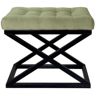 Atelier Del Sofa Stilvoller Pouf mit Metallgestell, 50 cm x 42 cm x 40 cm | 100% Polyester, Babyface, Grau mit schwarzen und grünen Akzenten | Ideal für modernes Dekor
