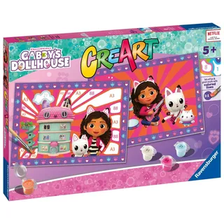 Ravensburger CreArt 5 Years Junior: Gabby's Dollhouse — Malen mit Zahlen für Kinder ab 5 Jahren, Malset mit 2 Brettern, ergonomischem Pinsel und Farben, 32x22 cm, Geschenkideen