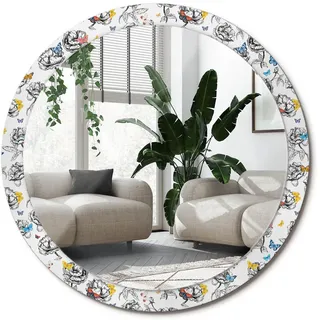 Wallfluent Spiegel Rund Ø 100 cm mit Aufdruck , Multicolor , Glas , 100x100x0.4 cm , Spiegel, Wandspiegel