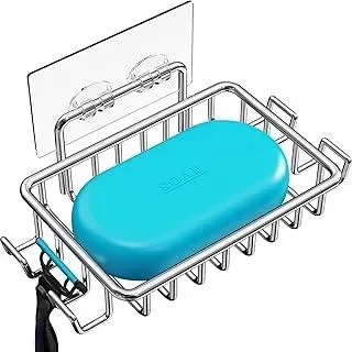 Nieifi Edelstahl Seifenschale mit Haken, Wandmontage Seifenhalter Ohne Bohren, Rostfrei, Wasserdicht Seifenablage für Dusche, Badezimmer, Küche (Silber)