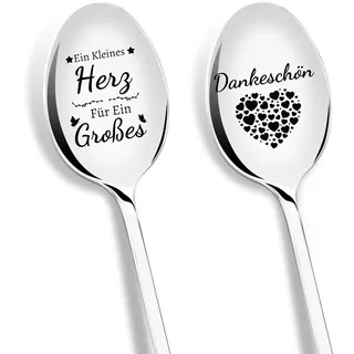 PIAKAZIQA Muttertagsgeschenke für Mama, 2er Kaffeelöffel mit Gravur, EIN kleines Herz Für EIN Großes, Dankeschön Mutter Geschenke Geburtstagseschenke für Beste Mama der Welt Schwiegermutter Bonusmama