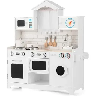Costway Kinderküche Weiß , Holz , 29x93x78 cm , Spielzeug, Kinderküchen