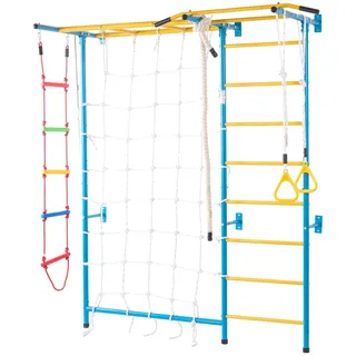 VEVOR Sprossenwand Turnwand Klettergerüst für Kleinkinder, 7-in-1-Kletterspielset mit schwedischer Leiter aus Karbonstahl, Klimmzugstange & Strickleiter & Turnringen 100 kg belastbar mehrfarbig