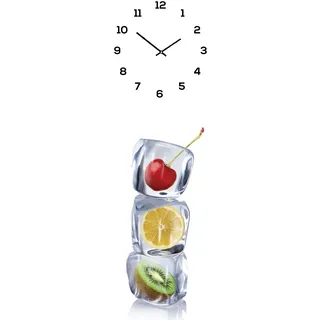 Wanduhr aus Glas 20x60cm Uhr als Glasbild Eiswürfel Obst Früchte Küche