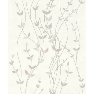 Rasch Textil Rasch Tapete 416022 - Helle Vliestapete in Cremeweiß mit Struktur und kleinen Blätterranken in Beige und Taupe - Kollektion: Deco Style