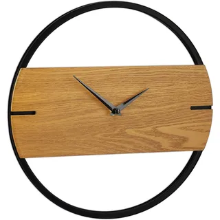 Relaxdays Wanduhr Holzoptik, modern, analog, Uhr für Küche, Wohnzimmer, Flur & Büro, Zimmeruhr, Ø 30 cm, braun/schwarz