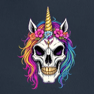 Einhorn Totenkopf bunte Mähne Blumenkranz Horn Gothic Halloween Unisex Baby Lätzchen, Navy, Einheitsgröße