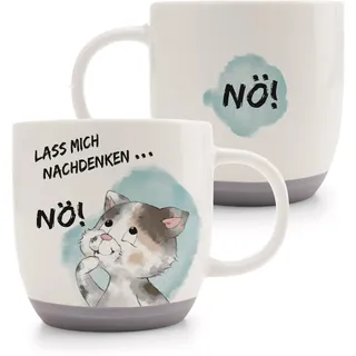 Tasse Katze Lass Mich NACHDENKEN 400ml 9,5x9,5cm - grau - Hochwertige Porzellan-Tasse, liebevoll gestaltet, niedliches Accessoire für Küche, Büro & Zuhause – süße Geschenkidee | 63007