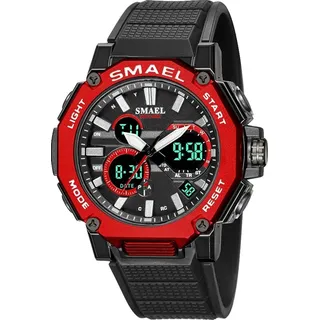 SMAEL TROY Herren Sportuhr Schwarz/Rot – Robust und Funktional KP14135 - Schwarz, Rot