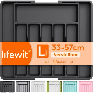 Lifewit Besteckkasten für Schubladen 40 50, Kunststoff Besteckeinsatz (Tiefe 38 cm), erweiterbare Besteckschublade Einsatz, Schubladen Organizer Küche für Besteck, Cutlery, Geschirr, Löffel, Schwarz