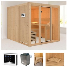 Bild Sauna »Artja«, (Set), naturbelassen, mit Ofen 9 kW ext. Steuerung beige