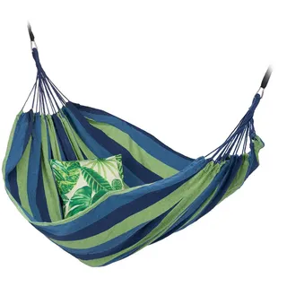 Relaxdays Hängematte Blau Grün Stabhängematte Baumwolle 150x250 cm , Multicolor , Textil , 150x2.5x250 cm , Gartenmöbel, Gartenschaukeln, Hängematten