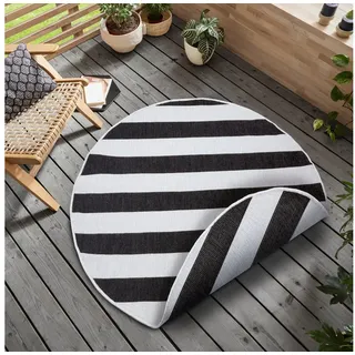 MY HOME Teppich »Alan Wendeteppich« rund 5 mm Höhe Beidseitig nutzbar, Streifen, Scandi, wetterfest, für In- und Outdoor, schwarz-weiß