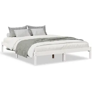 vidaXL Massivholzbett Extra Lang Ohne Matratze Weiss 140/220 Kieferholz , Weiß , Holz , 140x220 cm , Schlafzimmer, Betten