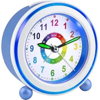 Juboos Kinderwecker ohne Ticken mit Schlummerfunktion und Nachtlicht, batteriebetriebener Lernwecker für Jungen und Mädchen, analoger Quarz-Wecker für Kinder (Grün) (blau) (Schwarzweiß) (blau)