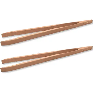 2x Holz Grillzange natur 48cm Grillbesteck Buchenholz Holzzange geschraubt
