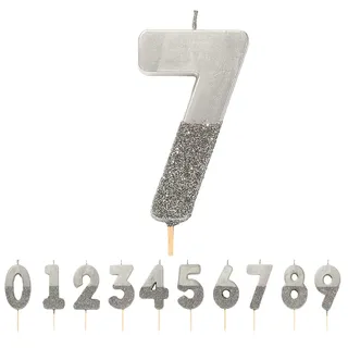 Talking Tables Silberne Geburtstagskerze Nummer 7 mit Glitzer – Premium hübsche Tortendekoration – für Kinder, Erwachsene, 7., 70. Geburtstagsfeier, Jubiläum, Meilensteinzeitalter