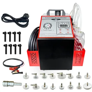 Qinbu 12V/220V/110V Bremsflüssigkeitswechselgerät, Pulsierender Ersatz und Ersatz mit konstantem Druck, für den gleichzeitigen Austausch von 4 Rädern mit KFZ Adapter 16-teilig