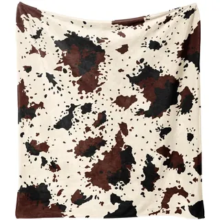 Yiyhuxf Decke mit Kuhmuster, Tiermotiv, Braun, Schwarz, milchig-weiß, Kunstfell-Überwurf, Decken, Western-Flanell, Fleece, dekorative Decke, für Bett, Sofa, Büro, 152,4 x 127 cm