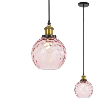 LFsem Glaskugel Pendelleuchte Esstisch, Buntglas Hängelampe E27 Hängeleuchte, Industrie Vintage Hängende Pendellampe für Schlafzimmer, Esszimmer & Küche (15cm,Rosa